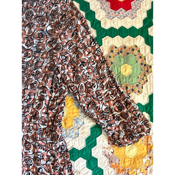 Vintage 1940s Novelty Print Dress Orange Brown Rayon Velvet Bows Abstract AS IS - Picture 16 of 16